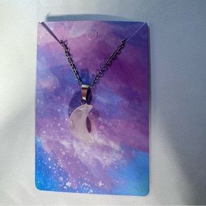 Pink crescent moon stainless steel silver necklace